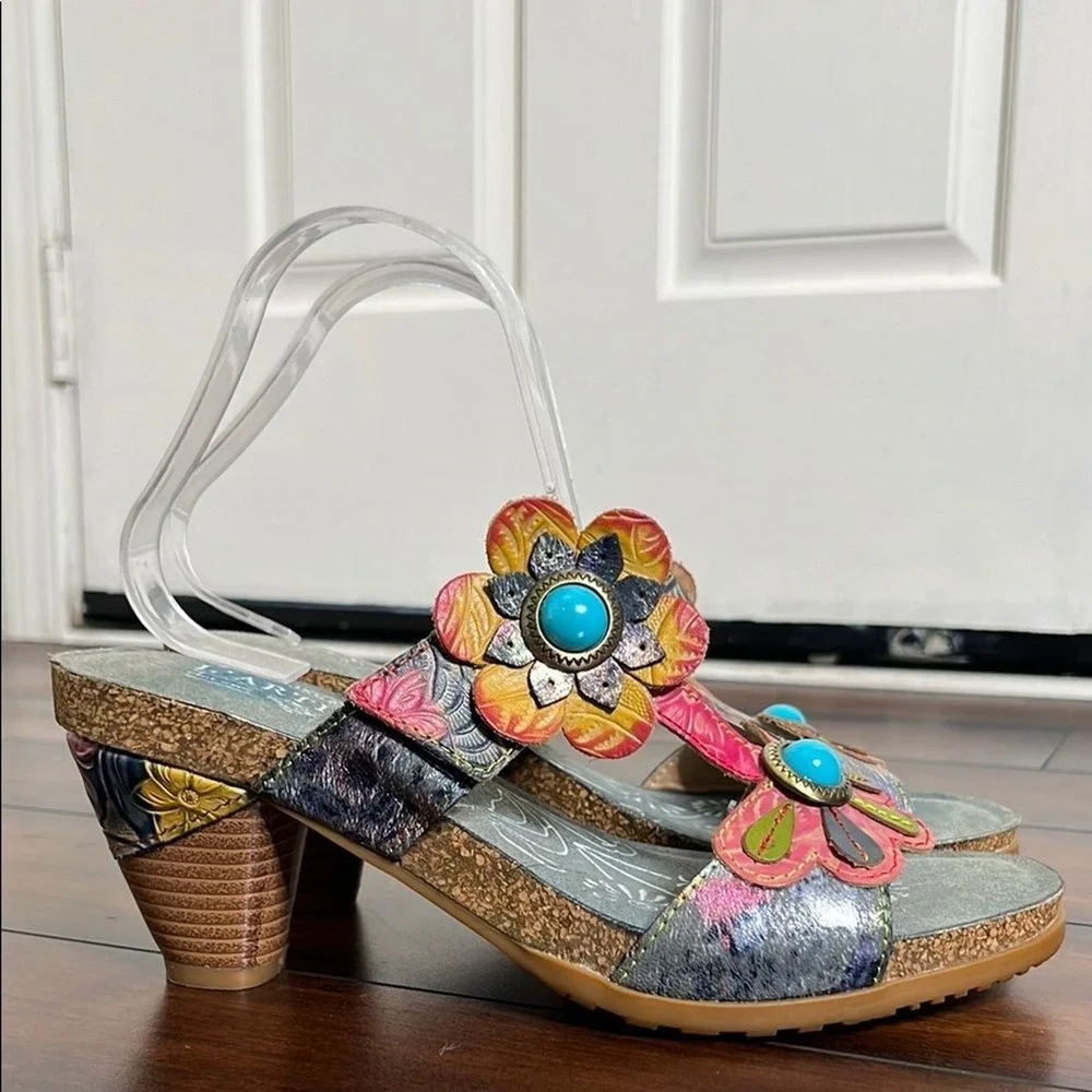 Spring Step L'Artiste Women's Agalla‎ Leather Sandals size 41 Floral Boho Artsy